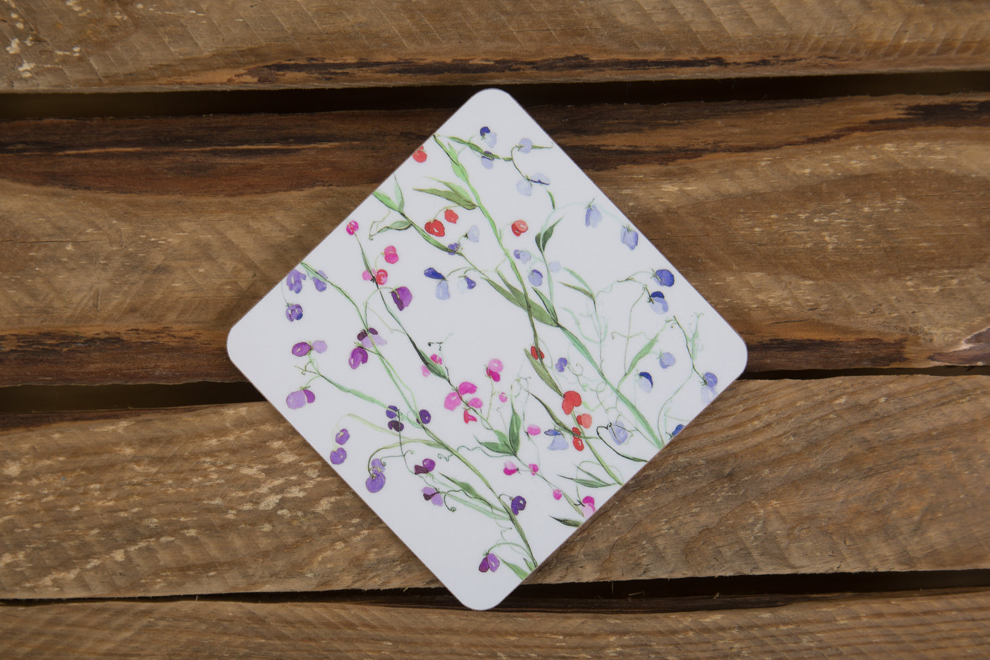 Set of 6 Coasters in Unique Sweet Pea Design.