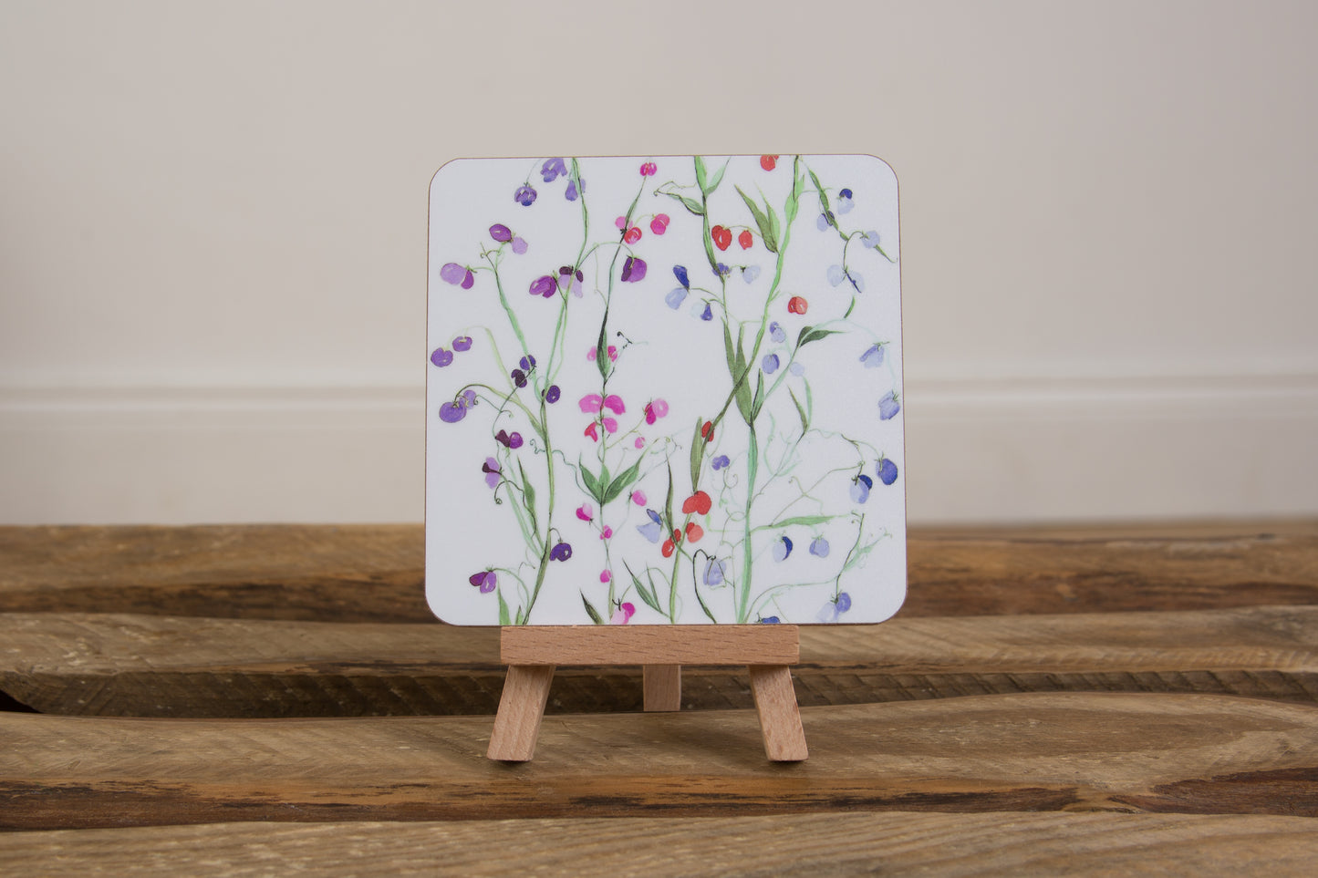 Set of 6 Coasters in Unique Sweet Pea Design.