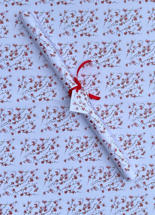 Two Sheets of Red Quince Wrapping paper with Two Tags