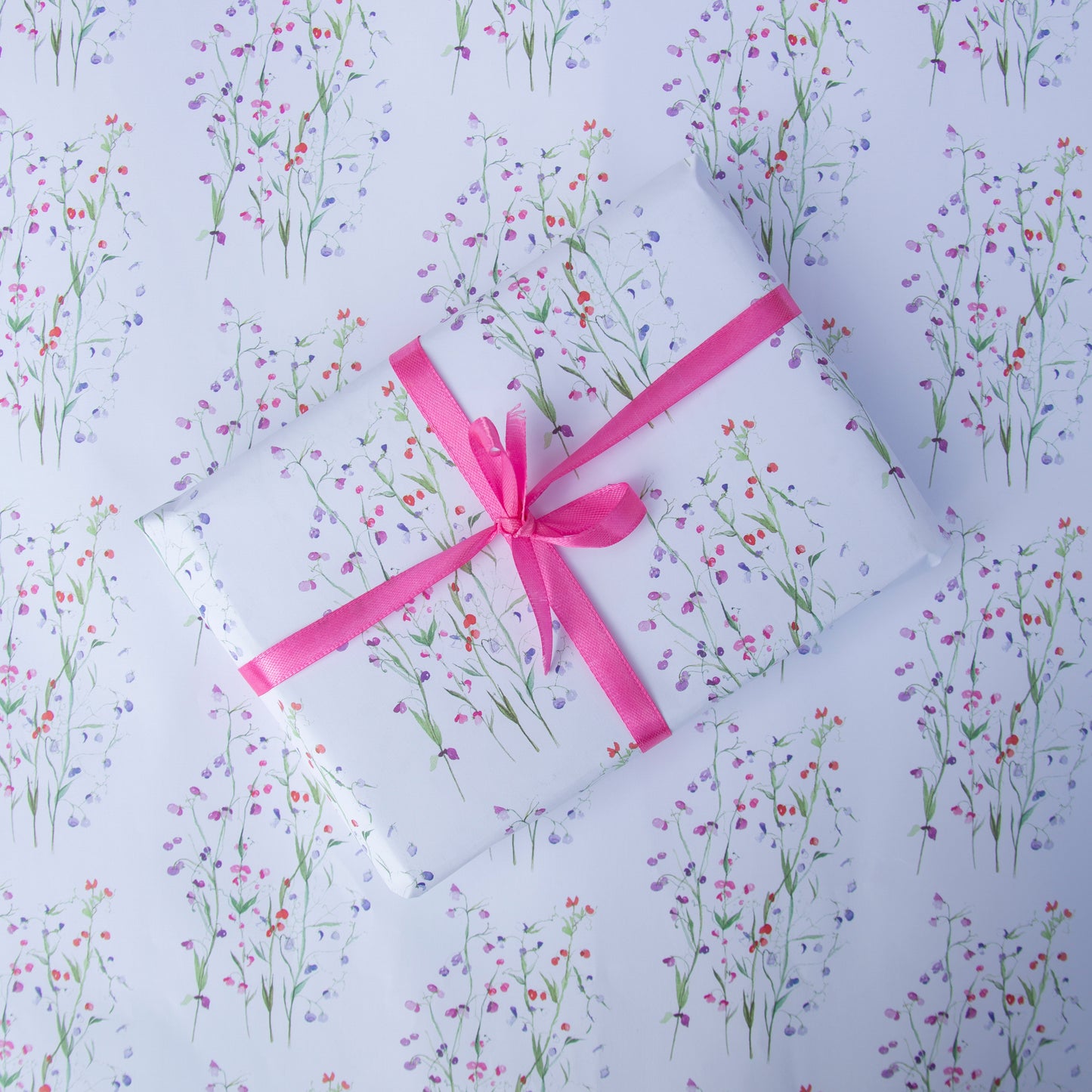 Two Sheets of sweet pea wrapping paper & Two Gift Tags