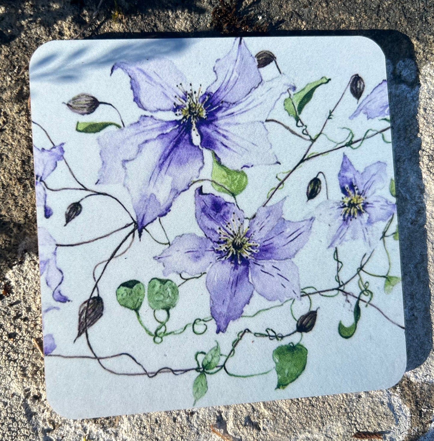Set of 6 coasters in Dancing Clematis design