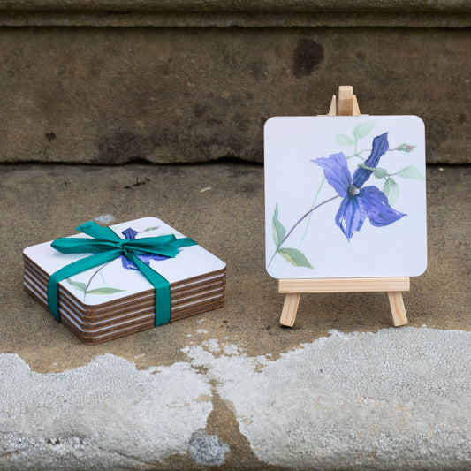 Set of 6 Coasters in Clematis design