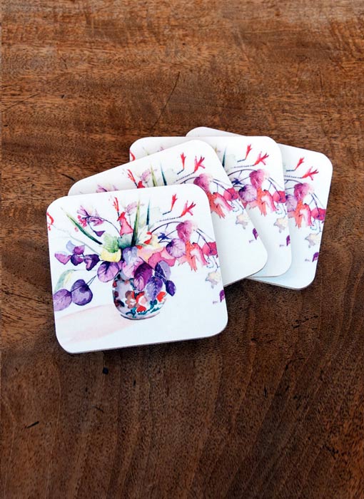 Set of 6 Coasters in Autumn Flower design