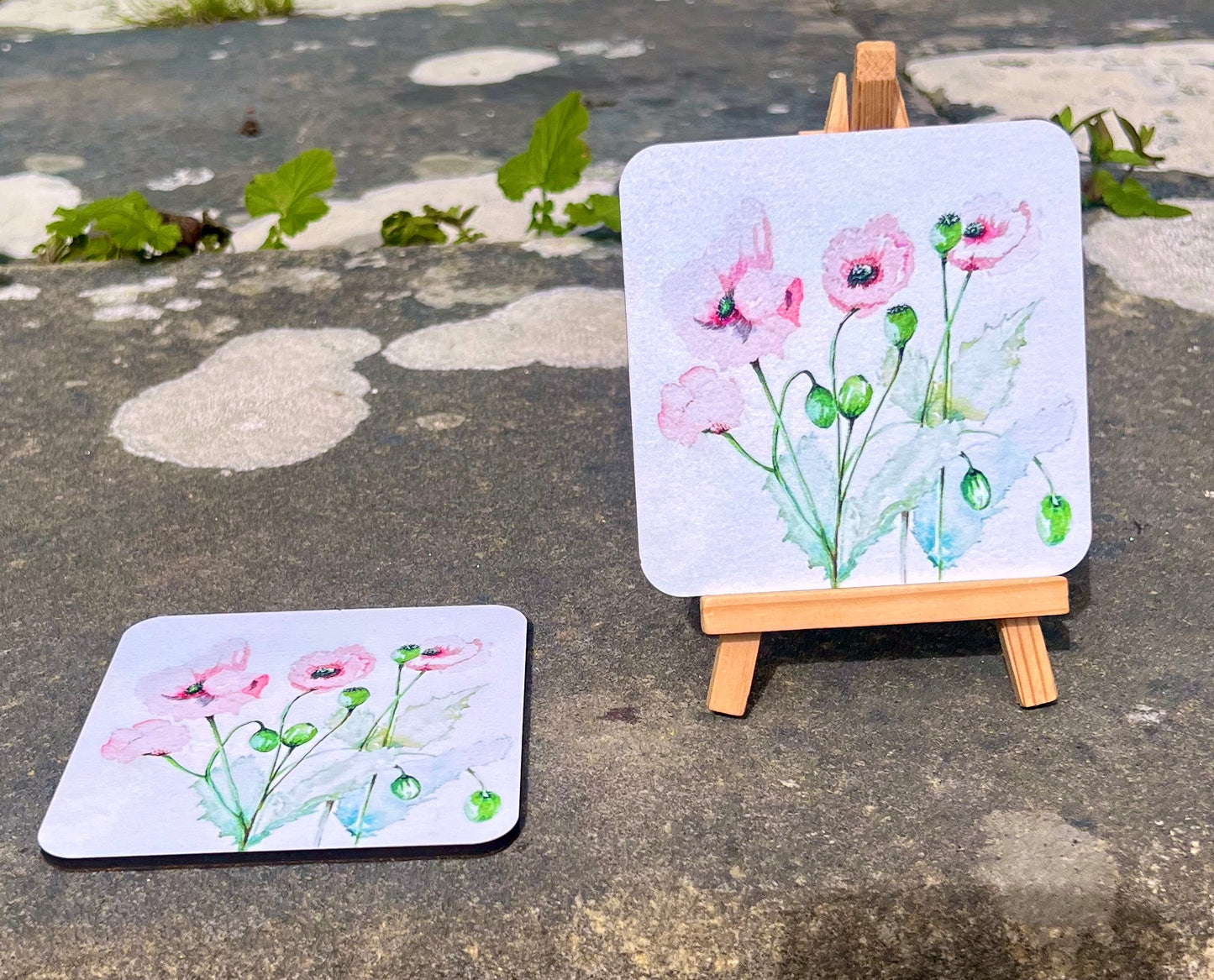 Set of 6 coasters in poppy design