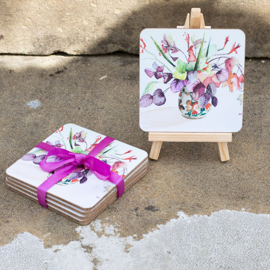 Set of 6 Coasters in Autumn Flower design