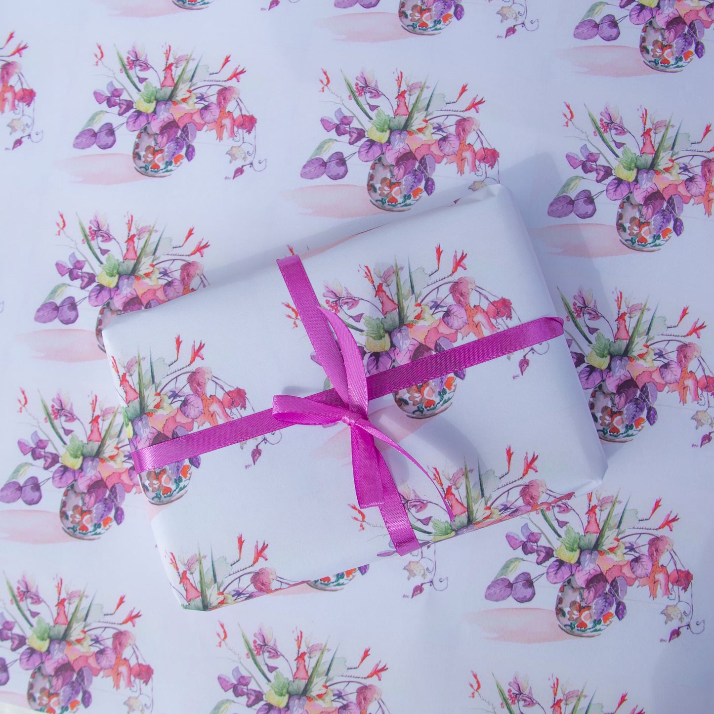 Two Sheets of Gift Wrapping Paper & Two Gift Tags in Autumn Flowers design