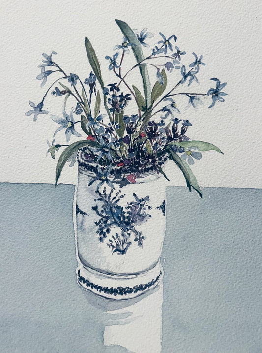Spring Flowers in Blue & White Vase