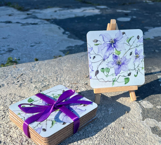 Set of 6 coasters in Dancing Clematis design