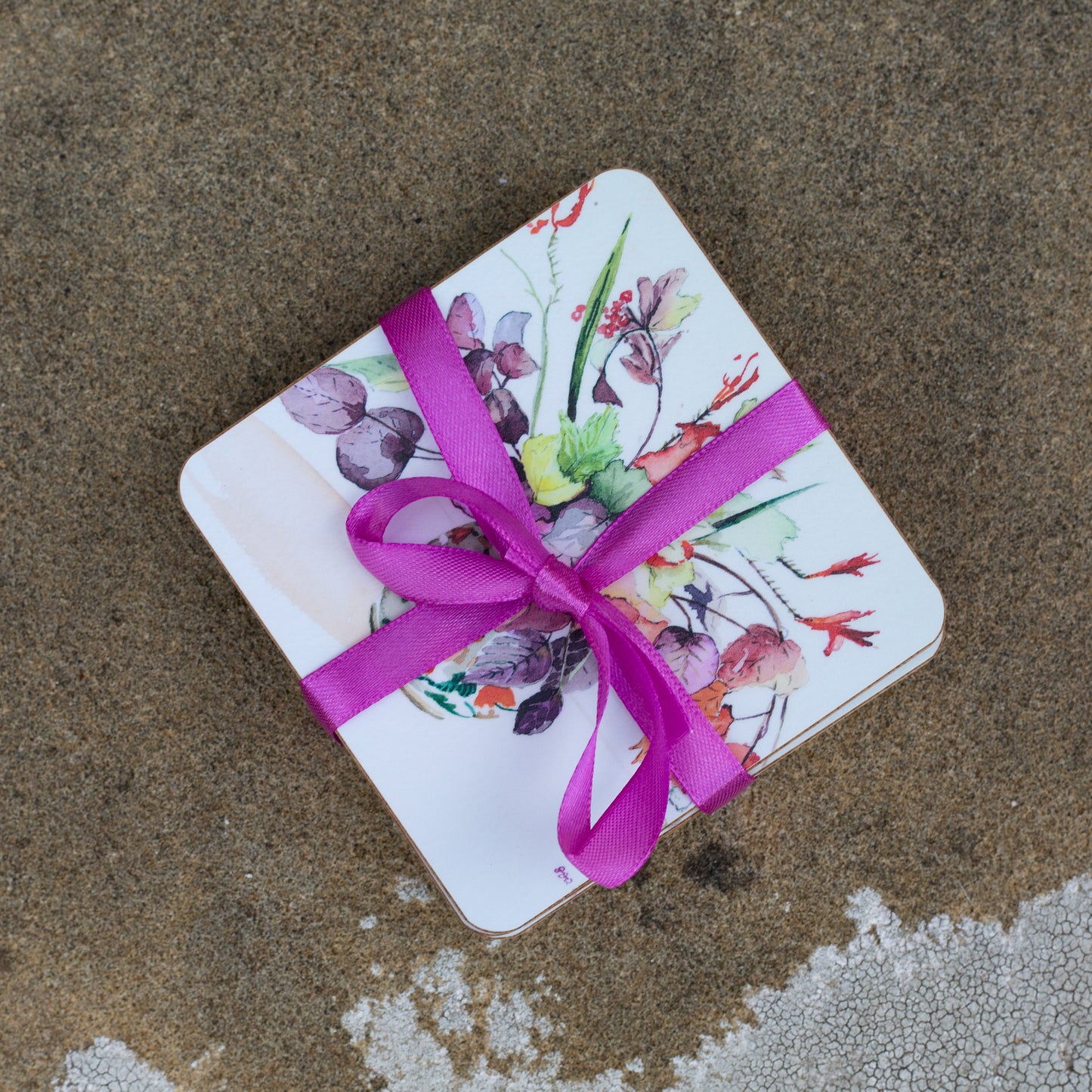 Two Sheets of Gift Wrapping Paper & Two Gift Tags in Autumn Flowers design