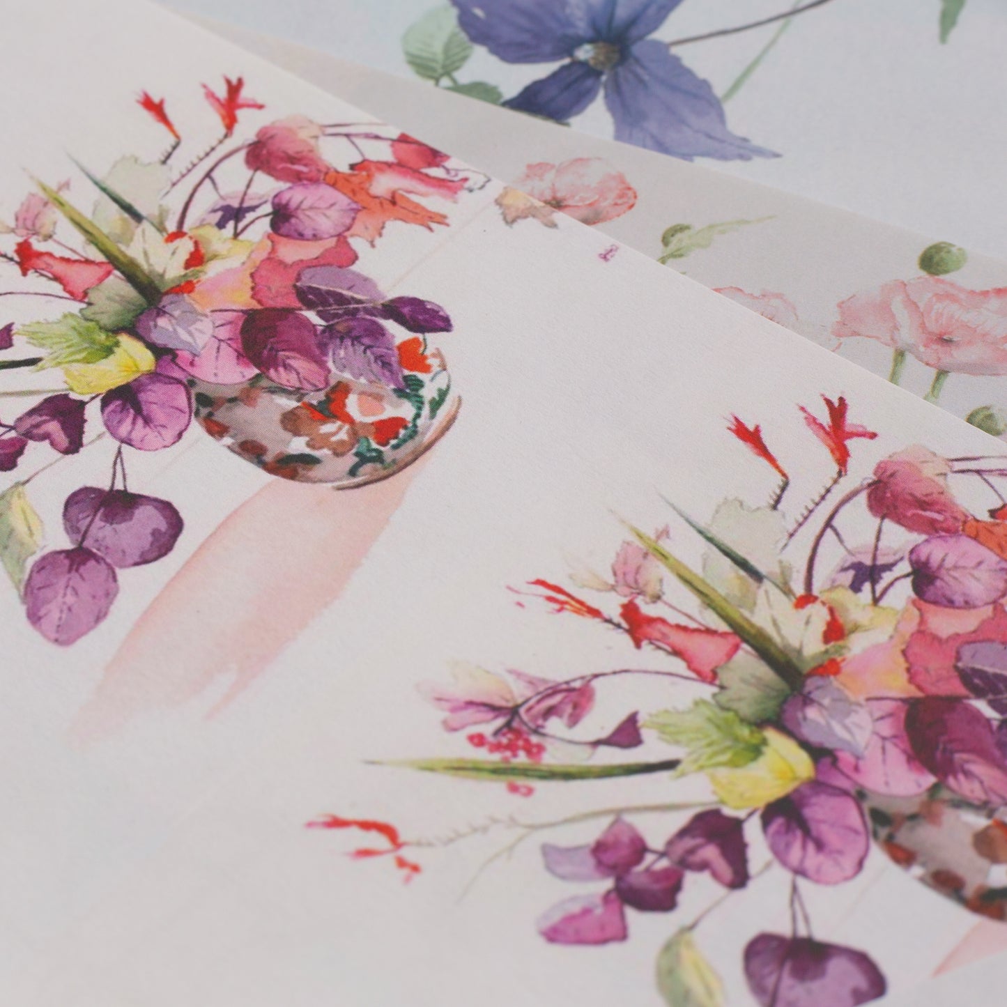 Two Sheets of Gift Wrapping Paper & Two Gift Tags in Autumn Flowers design