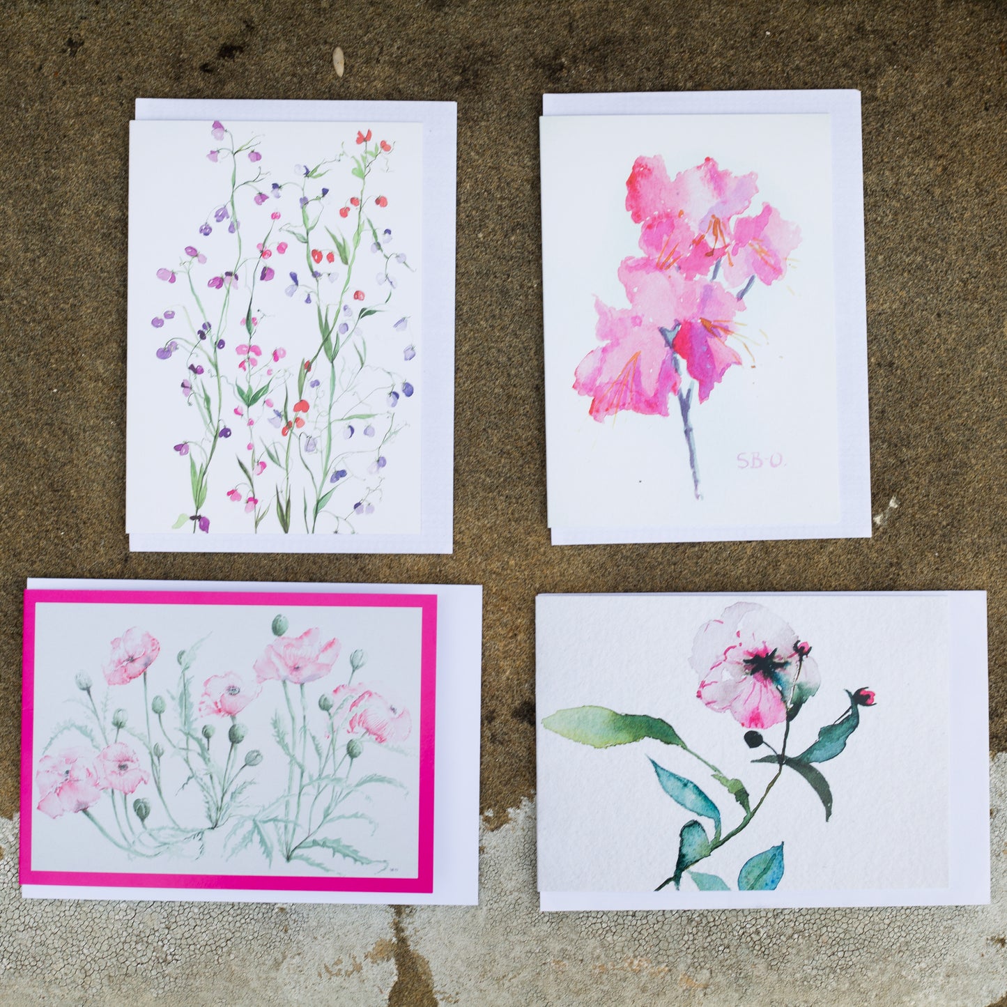 Set of 5 Pink Poppy Greeting Card